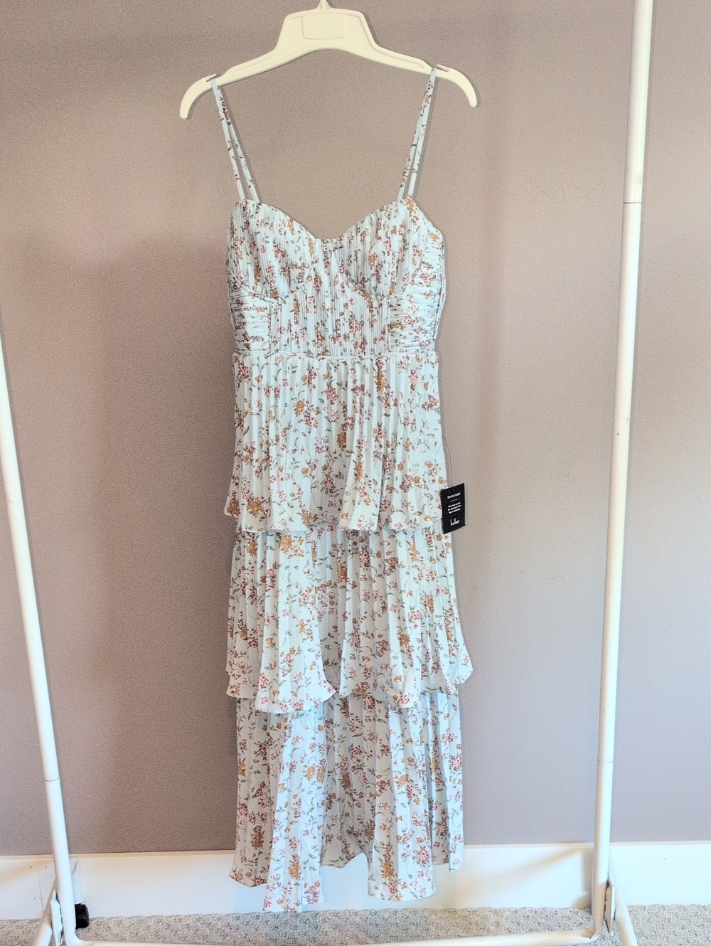 Lulu's Cascading Crush Pale Blue Floral Printed Tiered Bustier Midi Dress - Picture 2 of 13